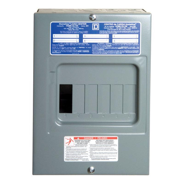 Square D by Schneider Electric Square D - HOM612L100SCP Homeline Load Center with Cover, 100-Amp Fixed Main Lugs, 1-Phase, 6-Space, 12-Circuit, Indoor