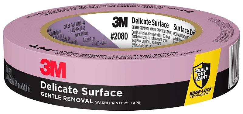 Scotch Delicate Surfaces Painters Tape, 0.94 in x 60 yd, Damage-Free Painting Prep, Protect Delicate Surfaces, UV & Sunlight Resistant, Solvent-Free Adhesive, Indoor Masking Tape, 1 Roll (2080EL-24E) 2080-24NC