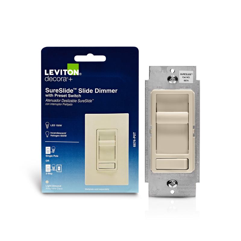 Leviton SureSlide Dimmer Switch for Dimmable LED, Halogen and Incandescent Bulbs, 6674-P0T, Light Almond