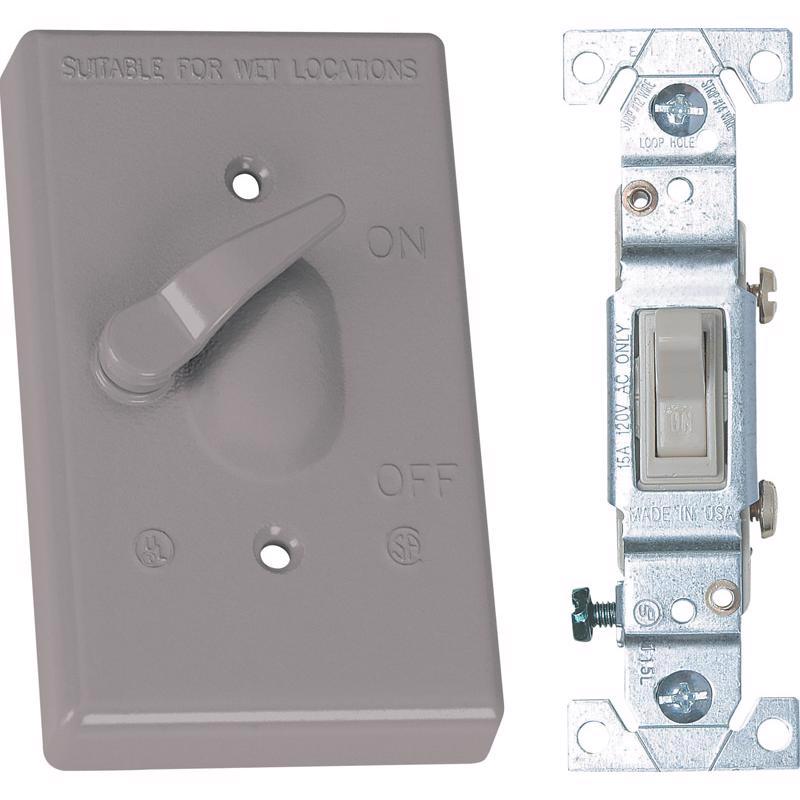 Sigma Engineered Solutions 14216 Weatherproof 1-Gang Toggle Cover Kit with 15 Amp SP Switch, Gray