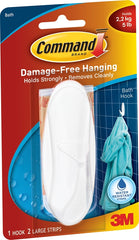 Command Designer Bath Hook, Large, White, 1-Hook with Water-Resistant Strips (17083B-ES), Organize Damage-Free
