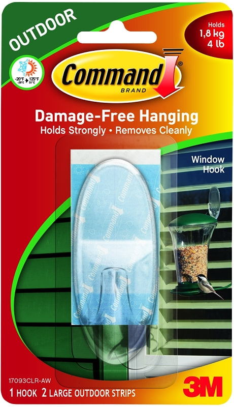 Command Large Wall Hooks, Clear, Damage Free Decorating, 1 Hook and 2 Command Strips 17093CLR-AW