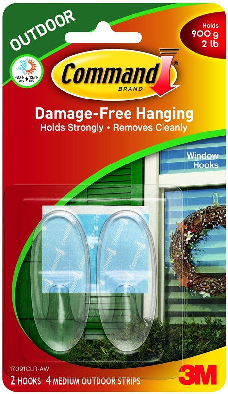 Command Medium Outdoor Clear Window Hook 17091AW, ys/m 17091CLR-AW