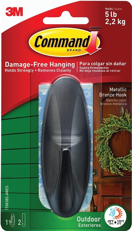 Command Outdoor Metallic Bronze Hook, 1 Hook, 2 Strips 17083BZ-AWES
