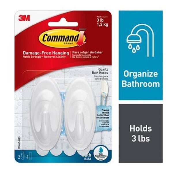 Command 3M Bathroom Hooks [Removable]: Quartz Terrace Hook with Water-Resistant Strips [2 Hooks/Pack] (White) / 2-Hooks 17086-BES