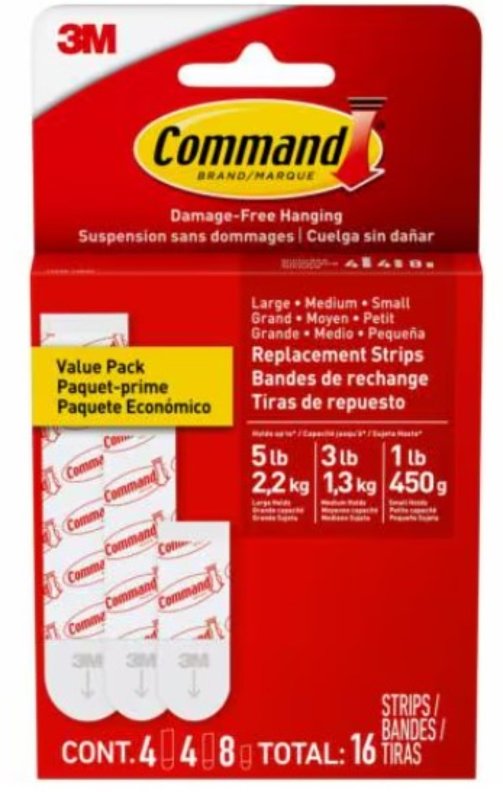 Wholesale CASE of 25 - 3M Command Replacement Strips -Mounting/Replacement Strips, Assorted, 16/PK, White 17200-16ESF