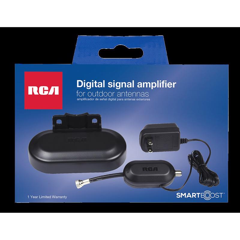 RCA Digital Signal Amplifier for Outdoor Antennas ? Extremely Low Noise, UHF/VHF Amplification, Easy Install with Indoor Power Injector, Supports All TVs and Passive Outdoor TV Antennas (AMP2450E)