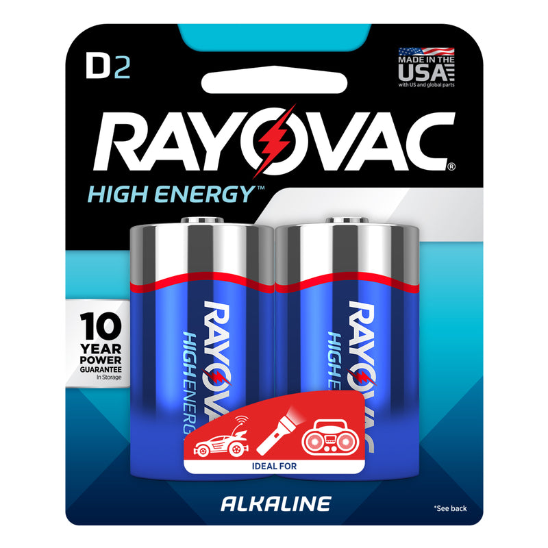 Rayovac D Alkaline Batteries, 813-2F, 2 Pack