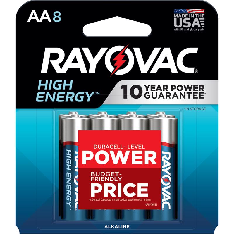 Rayovac High Energy AA Batteries (8 Pack), Double A Alkaline Batteries