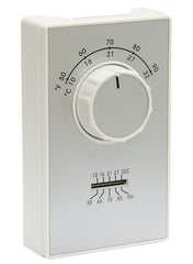TPI Corporation ETD9STS Line Voltage Wall Mount Thermostat, Single Pole, Heat/Cool, 50-90 Degree Temp Range, Thermometer on Face Plate, Fahrenheit or Celsius, White ET9STS