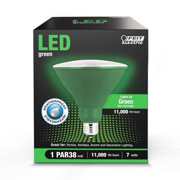 Feit Electric LED PAR38 Medium E26 Base Party and Holiday Light Bulb - 6.5 Watts - 10 Year Life - 400 Lumen - Green - Non-Dimmable | 1-Pack PAR38G10KLED/BX