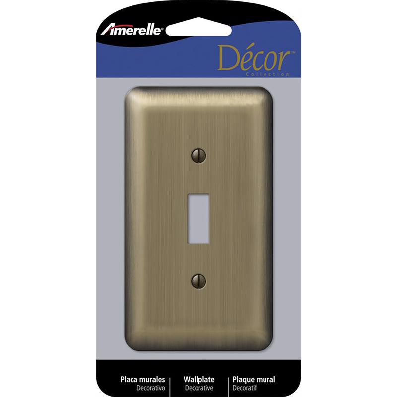 Amerelle 154T Devon Wallplate, 1 Toggle, Steel, 1-Pack, 5 in L X 2-13/16 in W, Brushed Brass