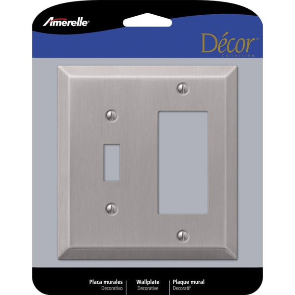 AMERELLE 163TRBN Century Single Toggle/Single Rocker Steel Wallplate in Brushed Nickel
