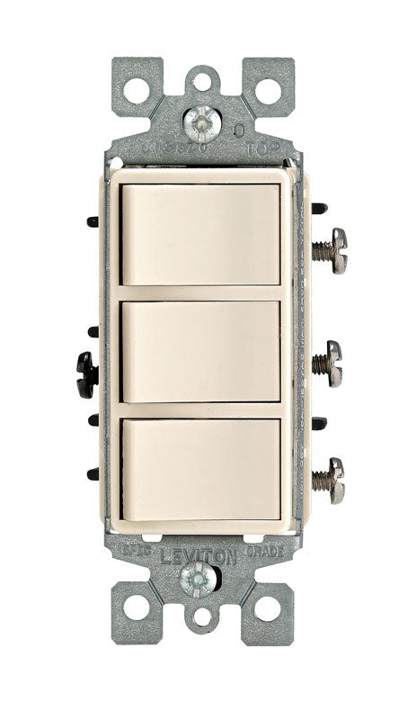 Leviton Decora Triple Rocker Combination Switch, Light Almond, R66-01755-0TS
