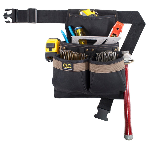 CLC Custom Leathercraft PK1836 Framer's Nail and Tool Bag with Poly Web Belt, Poly, 5-Pocket, Black/Blue