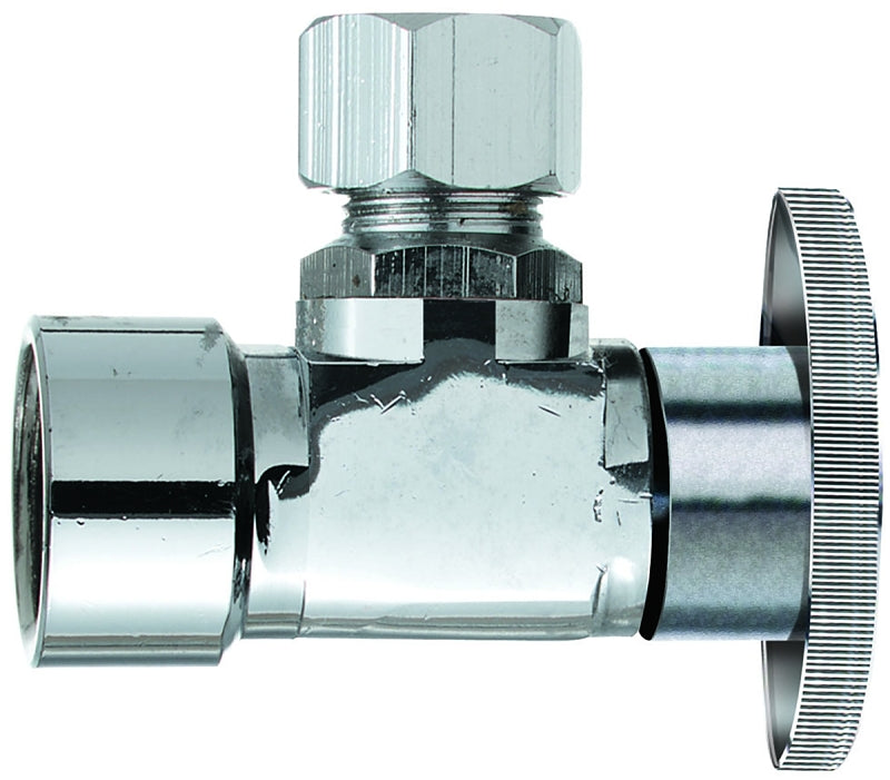Plumb Pak PP51-1PCLF 1/4 Turn Angle Shut-Off Valve, 1/2 X 1/2 In, Fip X Od, Body, Chrome Plated, 1/2" x 1/2"