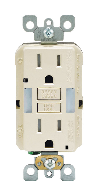 Leviton GFNL1-T Self-Test SmartlockPro Slim GFCI Tamper-Resistant Receptacle with Guidelight and LED Indicator, 15 Amp, Light Almond GFNL1-00T
