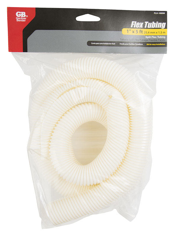 Gardner Bender FLX-1005W Split Flexible Tubing, 1'' x 5', Corrugated Wire Loom, Natural, 1'' x 5 Ft, White