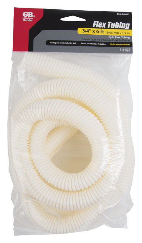 Gardner Bender FLX-3406W Split Flexible Tubing, ¾'' x 6', Corrugated Wire Loom, Natural, White