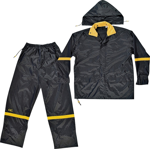 CLC Custom Leathercraft Rain Wear R103L Black Nylon 3-Piece Rain Suit, Large