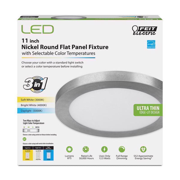 Feit Electric LED 11 in. W x 11 in. L Nickel LED Flat Panel Light Fixture FP11/4WY/NK
