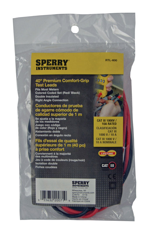 Sperry Instruments RTL-600 Heavy Duty Comfort Test Leads, 1 Positive / 1 Negative Lead, Universal / Replacement Fit, 2 Pk., Black, Grey & Red