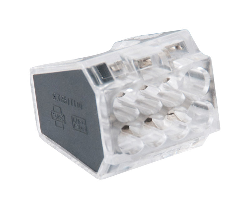 GB PushGard 19-PC8 Wire Connector, 22 to 12 AWG Wire, Copper Contact, Polycarbonate Housing Material, Black/Clear