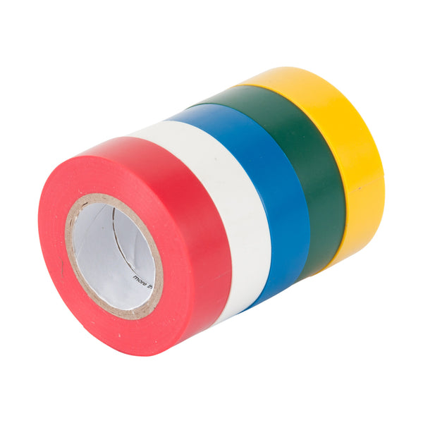 Gardner Bender GTPC-550 Electrical Tape, ? in x 20 ft., Durable, Easy-Wrap, Flame Retardant, 5 Pk, Red, White, Blue, Green, Yellow