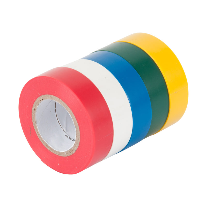 Gardner Bender GTPC-550 Electrical Tape, ? in x 20 ft., Durable, Easy-Wrap, Flame Retardant, 5 Pk, Red, White, Blue, Green, Yellow