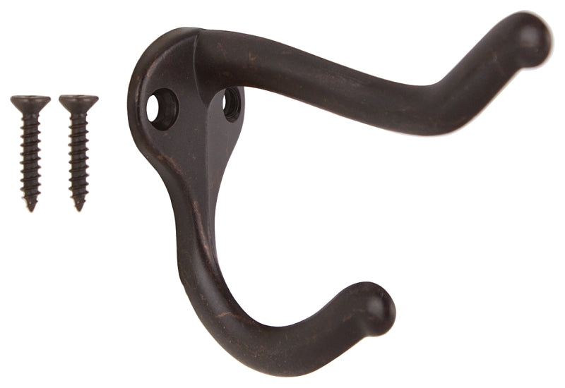 MINTCRAFT H62-B076 ProSource 3590445 Coat and Hat Hook, 5/64 in Mounting Hole, Die-Cast Zinc, Oil Rubbed, Bronze