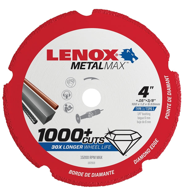 LENOX Tools METALMAX Cut Off Wheel, Diamond Edge, 4-Inch x 3/8-Inch (1972919)