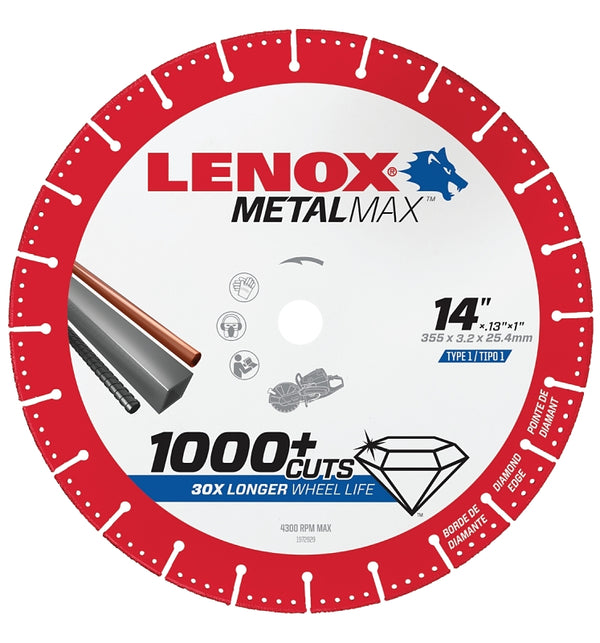 LENOX Tools METALMAX Cut Off Wheel, Diamond Edge, 14-Inch x 1-Inch (1972932)