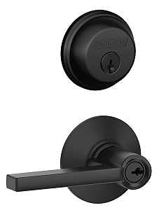 Schlage FB50 N G LAT 622 Single Cylinder Deadbolt and Keyed Entry Latitude Lever, Matte Black