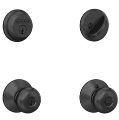 Schlage FB50 N G PLY 622 Single Cylinder Deadbolt and Keyed Entry Plymouth Knob, Matte Black FB50VPLY622