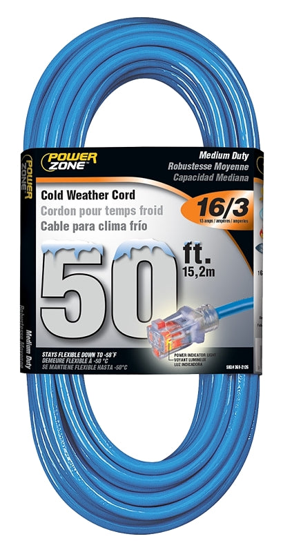 PowerZone Cord Extension Outdoor Round Cold 16/3x50ft ORCW511630
