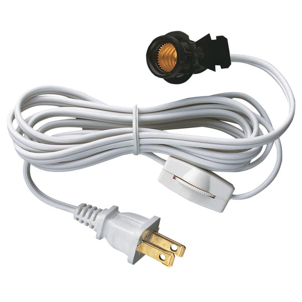 Westinghouse 70108 6-Foot Cord Set with Snap-In Pigtail Candelabra-Base Socket and Cord Switch, White