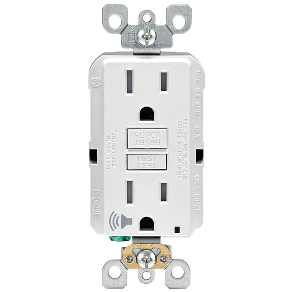Leviton SmartlockPro 15 Amp 125-Volt Self-Test Tamper-Resistant GFCI Outlet with Audible Trip Alert, White GFTA1-W