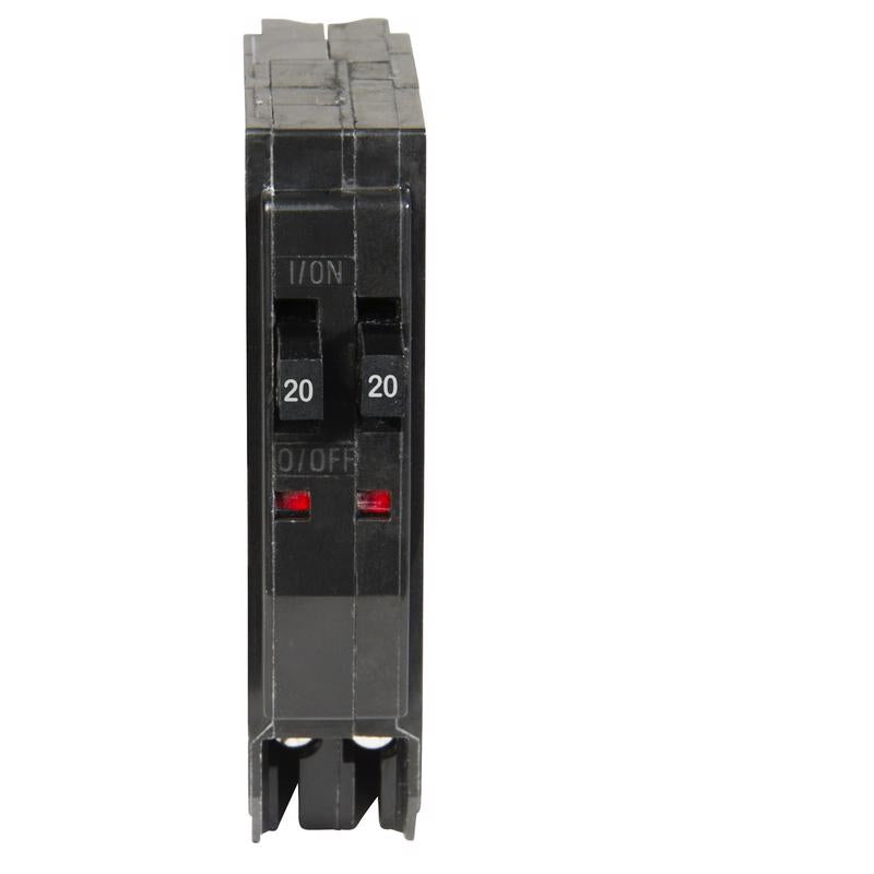 Square D - Tandem mini Circuit Breaker, QO, 2 x 1 Pole at 20A, 120/240VAC, 10kA, Plug in Mount, Clam Pack - QO2020C