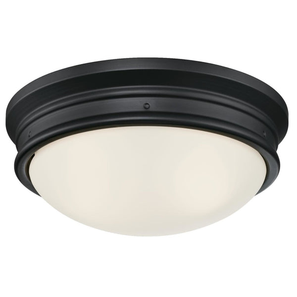 Westinghouse Lighting 6324100 Meadowbrook Two-Light Indoor Flush-Mount Ceiling Fixture, Matte Black Finish with Frosted Glass