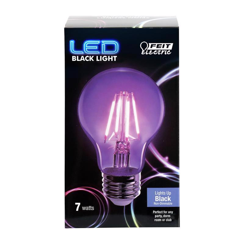 Feit Electric A19/BLB/LED 7 Watt Non-Dimmable Filament Glass A19 LED Light Bulb, Black Light for Party, Stage, Special Effects, Halloween