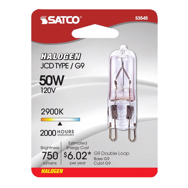 Satco S3545 1/Card 120V 50-Watt T4 G9 Base Light Bulb, Clear