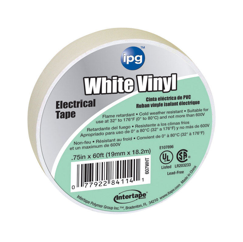 IPG Medium Grade Vinyl Electrical Tape, 0.75'' x 60 ft, White