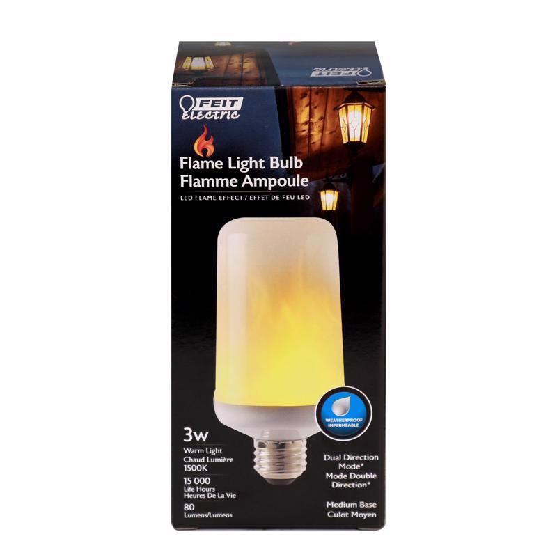Feit Electric LED Light Bulbs, 3-Watt Non-Dimmable LED Bulb, Color Warm Light (1500K) 80 Lumen, T60 Flame Design LED Bulb