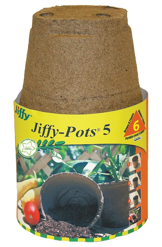Jiffy-Pots Organic Seed Starting 5" Biodegradable Peat Pots, 6 Pack JP506