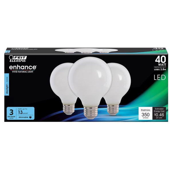 Feit Enhance G25 E26 (Medium) Filament LED Bulb Daylight 40 Watt Equivalence 3 pk G2540W950CAFL3R