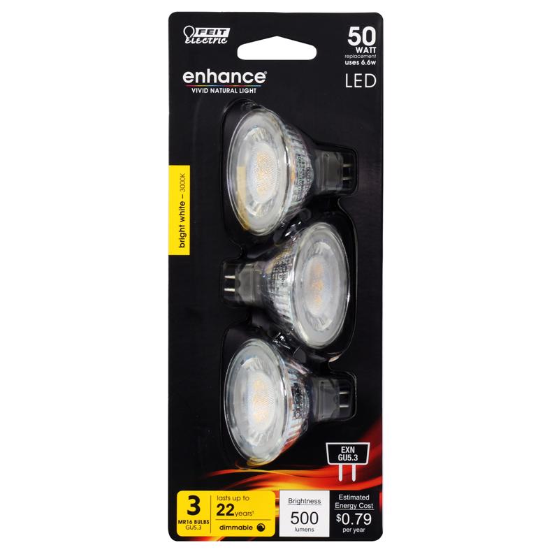 FEIT Electric Enhance GU5.3 E26 (Medium) LED Bulb Bright White 50 Watt Equivalence 3 pk