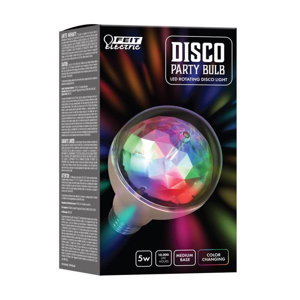 Feit Electric Multicolor Changing Disco Party LED Light Bulb, DISCO1/LED, A19, RGB, RGB Multicolor, 5.3" H x 3.15" D DISCO1/LED/RP