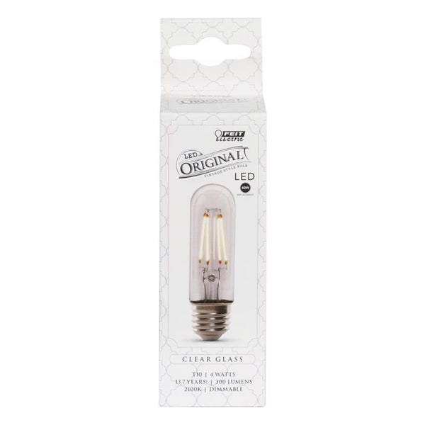 Feit Electric "Original" Vintage Exposed Filament Clear Glass Soft White (2100K) Dimmable T10 Light Bulb (T10/CL/VG/LED)