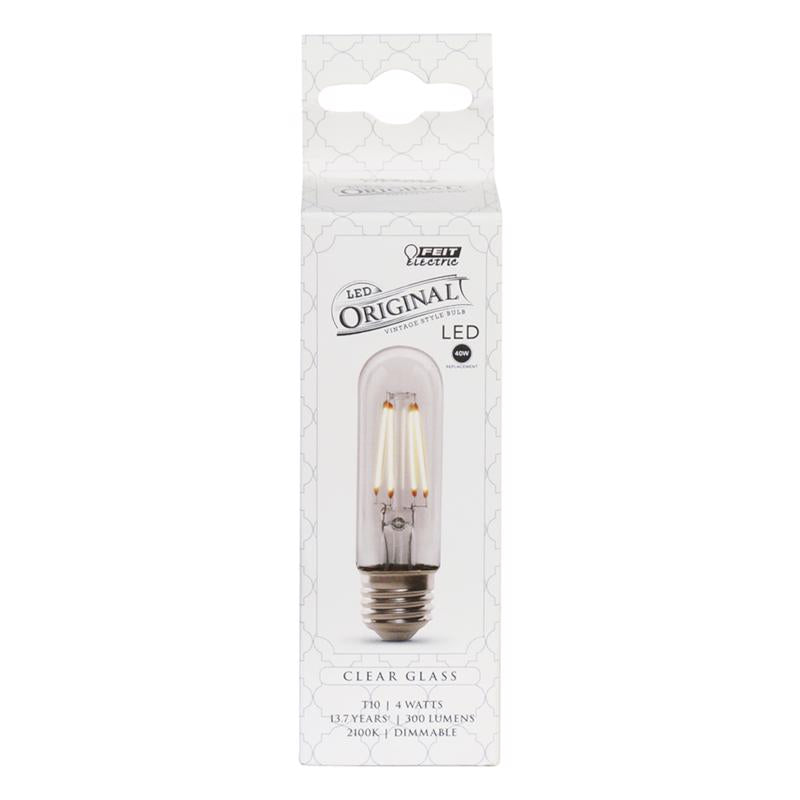 Feit Electric “Original” Vintage Exposed Filament Clear Glass Soft White (2100K) Dimmable T10 Light Bulb (T10/CL/VG/LED)