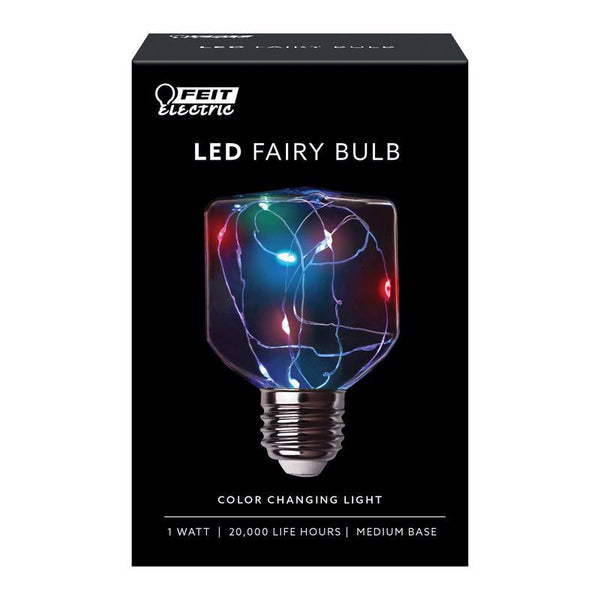 Feit Electric FY/SQ 1W Decorative Fairy RGB Magical Glow Square Clear LED Light Bulb, 4.4" H x 2.5" W x 2.5" D, Multi-Color Fy/Sq/Rgb/Ledrp